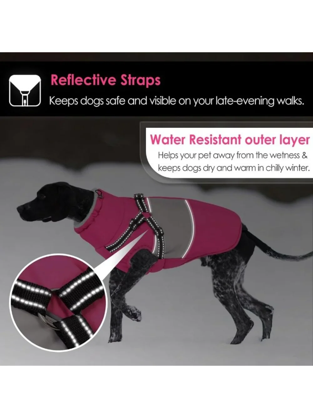 Warm Waterproof Dog Coat with Built-in Harness, Reflective Furry Collar, XXL
